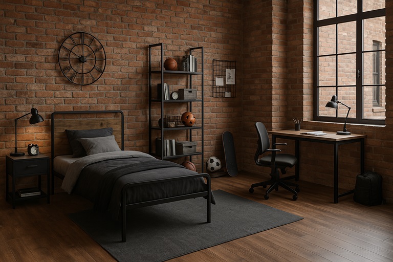 styl industrialny pokoj mlodziezowy